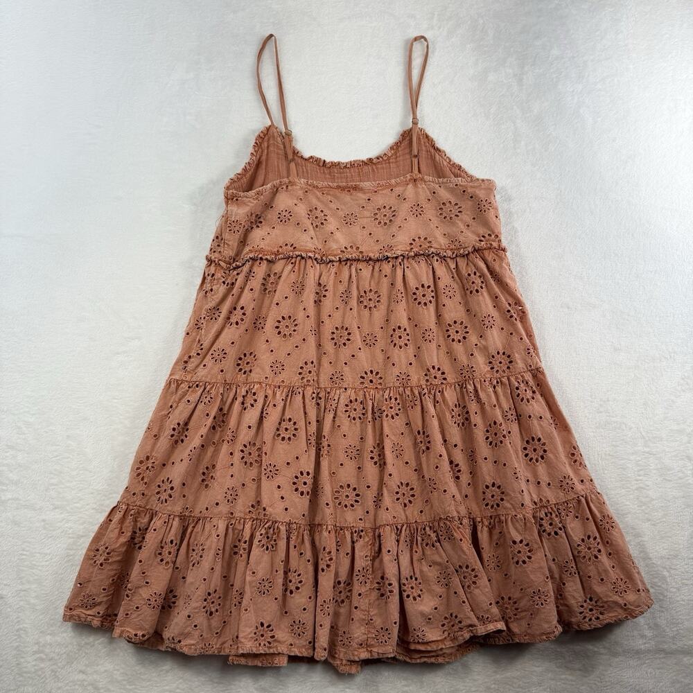 Rock and Roll Denim M Medium Eyelet Sleeveless Mini Dress Babydoll RUST Boho - Picture 7 of 14